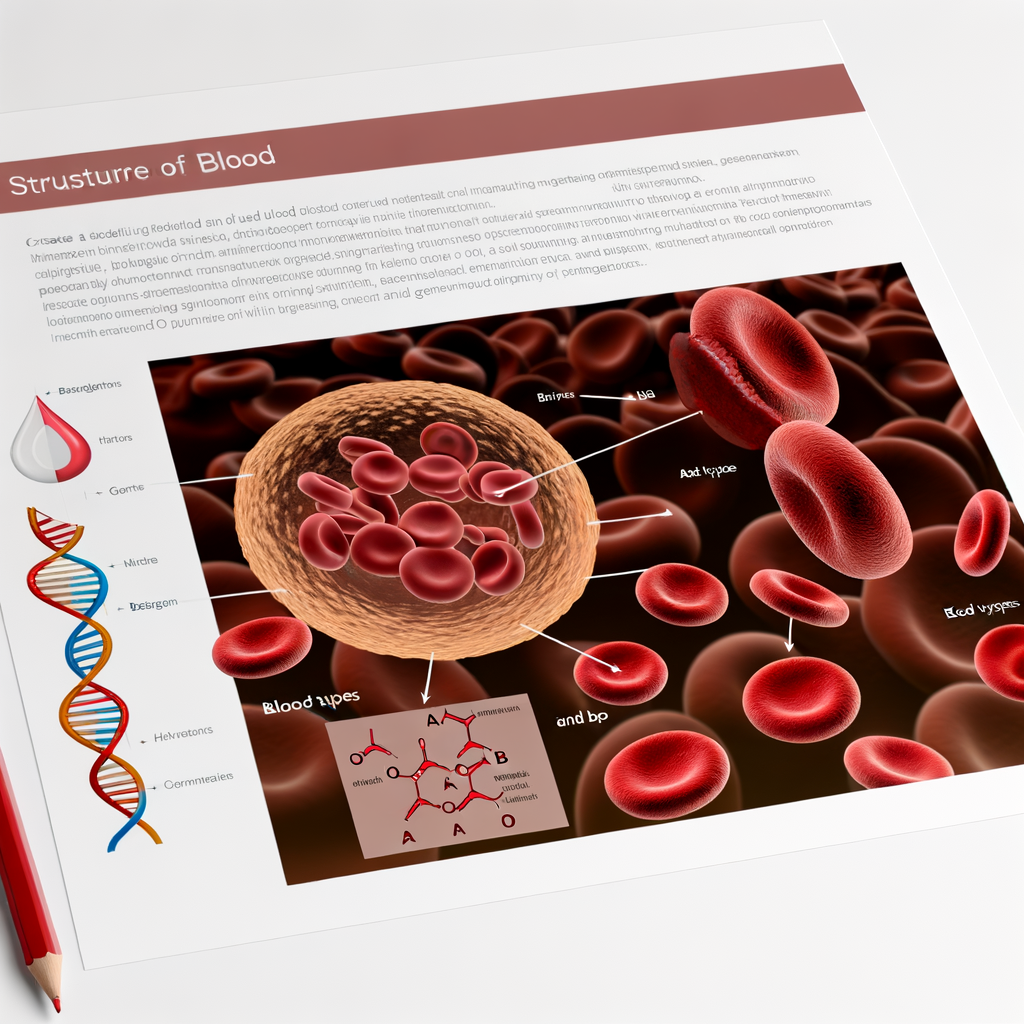 Illustration showing the structure of blood and different blood types.